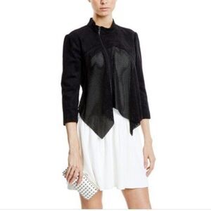 BCBGMAXAZRIA Womens Jacket Black XS Bri Cropped Laser-Cut 3/4 Sleeves